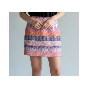 Sessùn Travis Woven Jacquard Mini Skirt Women's EU 34 US 2 Pink Orange Textured